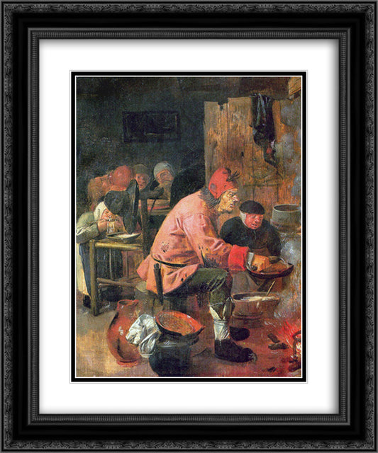 The Pancake Baker 20x24 Black Ornate Wood Framed Art Print Poster with Double Matting by Brouwer, Adriaen