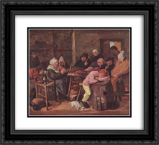 The Schlachtfest 22x20 Black Ornate Wood Framed Art Print Poster with Double Matting by Brouwer, Adriaen