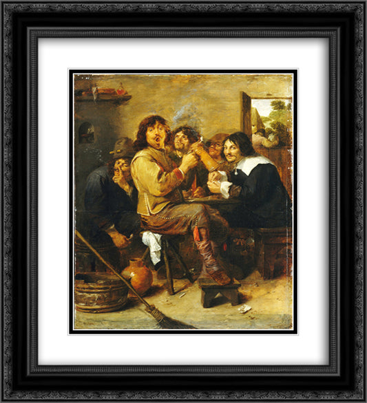 The Smokers 20x22 Black Ornate Wood Framed Art Print Poster with Double Matting by Brouwer, Adriaen