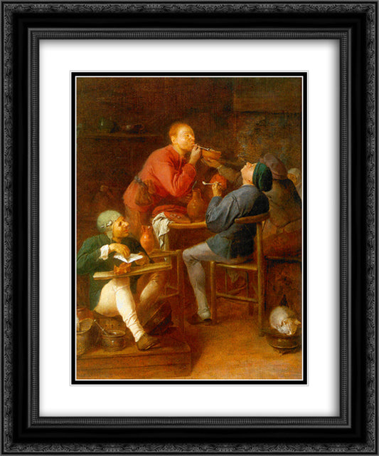 The Smokers or The Peasants of Moerdijk 20x24 Black Ornate Wood Framed Art Print Poster with Double Matting by Brouwer, Adriaen