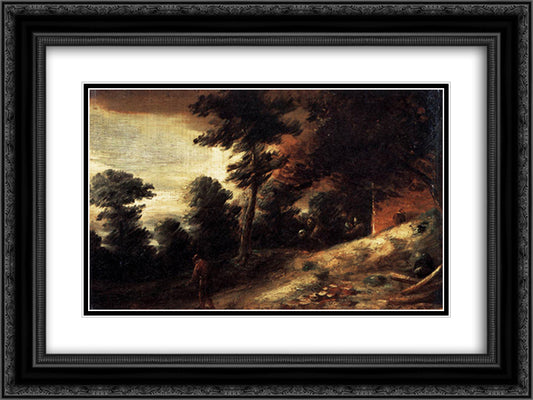 Twilight Landscape 24x18 Black Ornate Wood Framed Art Print Poster with Double Matting by Brouwer, Adriaen