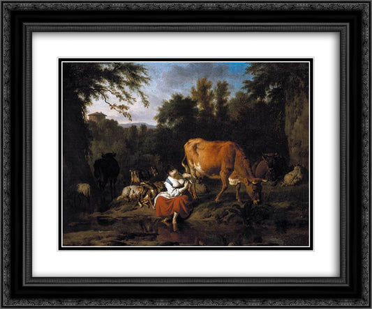 A Classical Landscape 24x20 Black Ornate Wood Framed Art Print Poster with Double Matting by Velde, Adriaen van de