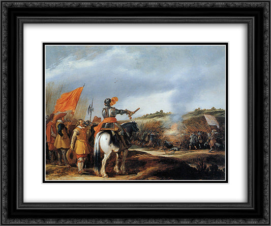 Battle 24x20 Black Ornate Wood Framed Art Print Poster with Double Matting by Velde, Adriaen van de