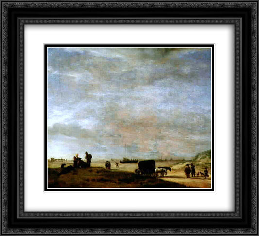 Beach at Scheveningen 22x20 Black Ornate Wood Framed Art Print Poster with Double Matting by Velde, Adriaen van de