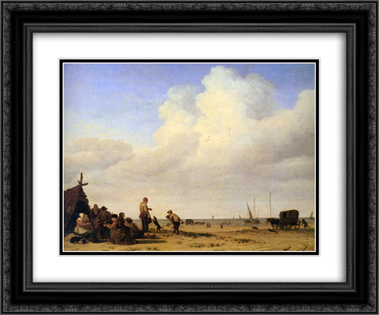 Beach scene 24x20 Black Ornate Wood Framed Art Print Poster with Double Matting by Velde, Adriaen van de