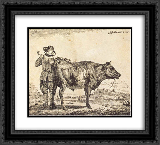 Bull 22x20 Black Ornate Wood Framed Art Print Poster with Double Matting by Velde, Adriaen van de