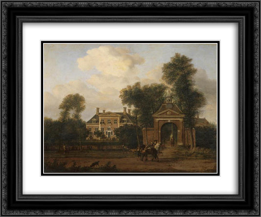 Harteveld house on the Vecht in Utrecht 24x20 Black Ornate Wood Framed Art Print Poster with Double Matting by Velde, Adriaen van de