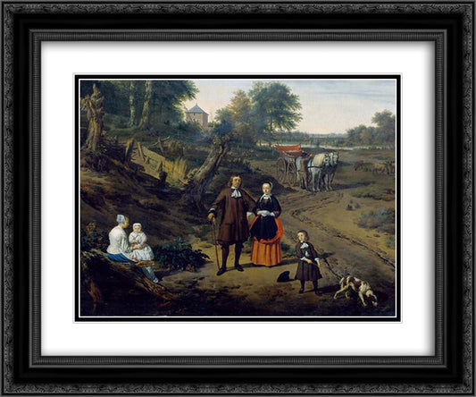 Portrait of a couple with two children and a nursemaid in a landscape (detail) 24x20 Black Ornate Wood Framed Art Print Poster with Double Matting by Velde, Adriaen van de