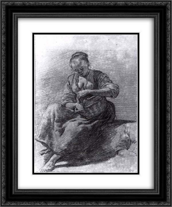 Seated Woman 20x24 Black Ornate Wood Framed Art Print Poster with Double Matting by Velde, Adriaen van de