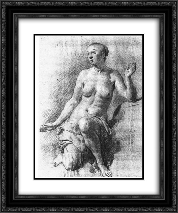 Study of a Female Nude 20x24 Black Ornate Wood Framed Art Print Poster with Double Matting by Velde, Adriaen van de