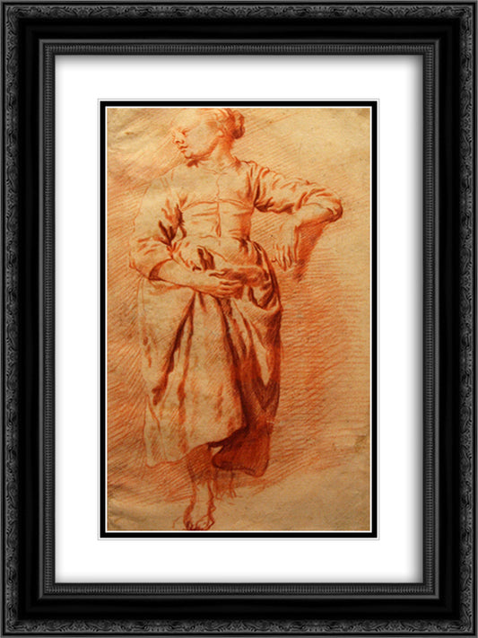 Study of a Woman in Peasant Dress 18x24 Black Ornate Wood Framed Art Print Poster with Double Matting by Velde, Adriaen van de