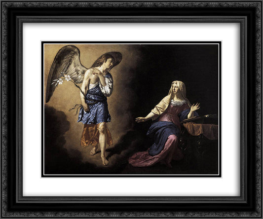 The Annunciation 24x20 Black Ornate Wood Framed Art Print Poster with Double Matting by Velde, Adriaen van de