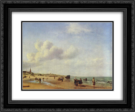 The Beach at Scheveningen 24x20 Black Ornate Wood Framed Art Print Poster with Double Matting by Velde, Adriaen van de