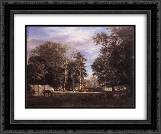 The Farm 24x20 Black Ornate Wood Framed Art Print Poster with Double Matting by Velde, Adriaen van de