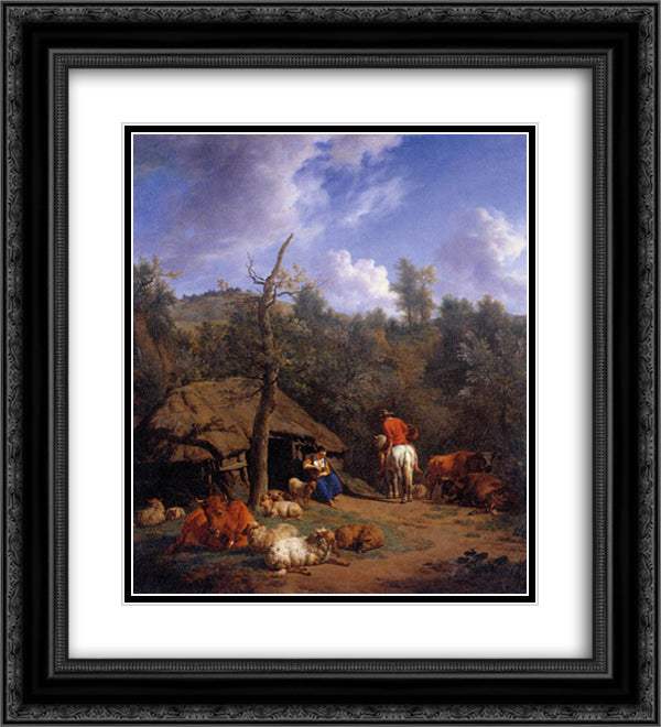 The Hut 20x22 Black Ornate Wood Framed Art Print Poster with Double Matting by Velde, Adriaen van de