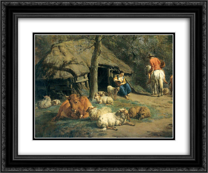 The Hut (detail) 24x20 Black Ornate Wood Framed Art Print Poster with Double Matting by Velde, Adriaen van de