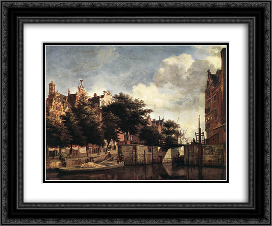 The Martelaarsgracht in Amsterdam 24x20 Black Ornate Wood Framed Art Print Poster with Double Matting by Velde, Adriaen van de