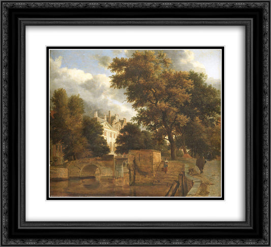 The stone bridge 22x20 Black Ornate Wood Framed Art Print Poster with Double Matting by Velde, Adriaen van de