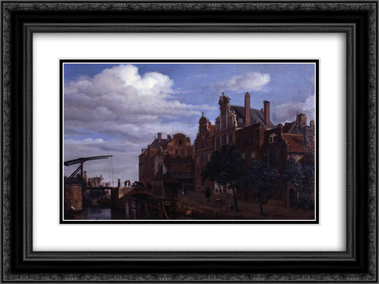 View in Amsterdam 24x18 Black Ornate Wood Framed Art Print Poster with Double Matting by Velde, Adriaen van de