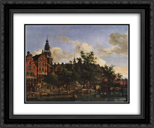 View of Oudezijds Voorburgwal with the Oude Kerk in Amsterdam 24x20 Black Ornate Wood Framed Art Print Poster with Double Matting by Velde, Adriaen van de