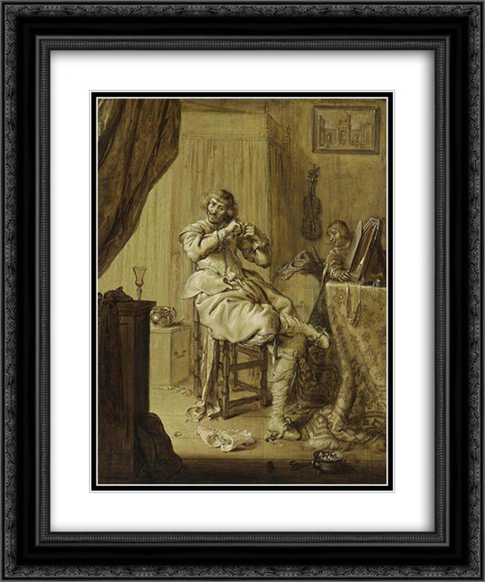 A Cavalier at His Dressing Table 20x24 Black Ornate Wood Framed Art Print Poster with Double Matting by Venne, Adriaen van de