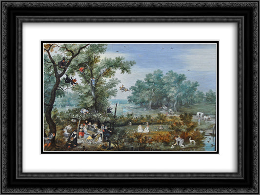 A Merry Company in an Arbor 24x18 Black Ornate Wood Framed Art Print Poster with Double Matting by Venne, Adriaen van de