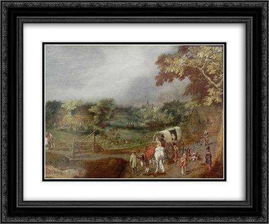 A Summer Village Landscape with Horse 24x20 Black Ornate Wood Framed Art Print Poster with Double Matting by Venne, Adriaen van de