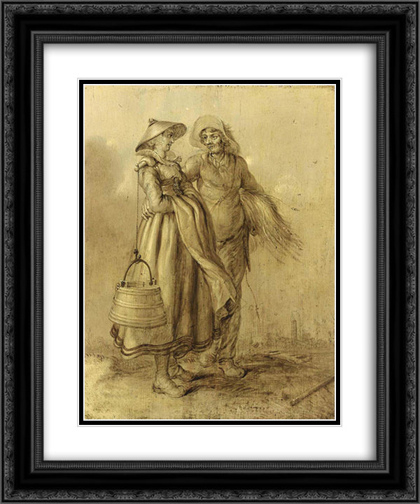 An Amorous Peasant Couple Conversing 20x24 Black Ornate Wood Framed Art Print Poster with Double Matting by Venne, Adriaen van de