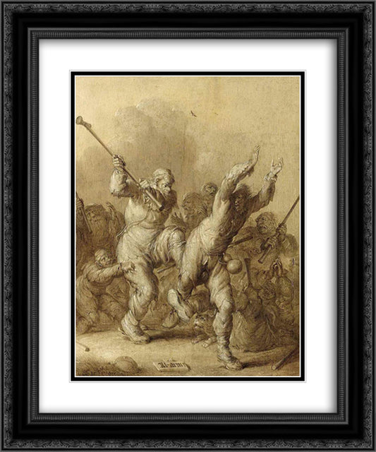 Beggars Fighting 20x24 Black Ornate Wood Framed Art Print Poster with Double Matting by Venne, Adriaen van de