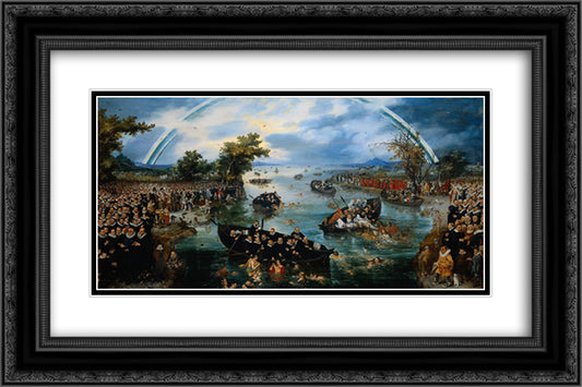 Fishing for Souls 24x16 Black Ornate Wood Framed Art Print Poster with Double Matting by Venne, Adriaen van de