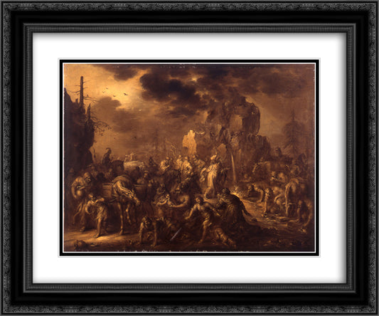 Moses Striking the Rock 24x20 Black Ornate Wood Framed Art Print Poster with Double Matting by Venne, Adriaen van de