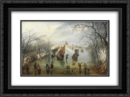 Winter Scene 24x18 Black Ornate Wood Framed Art Print Poster with Double Matting by Venne, Adriaen van de