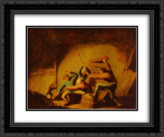 A Fight 24x20 Black Ornate Wood Framed Art Print Poster with Double Matting by Ostade, Adriaen van