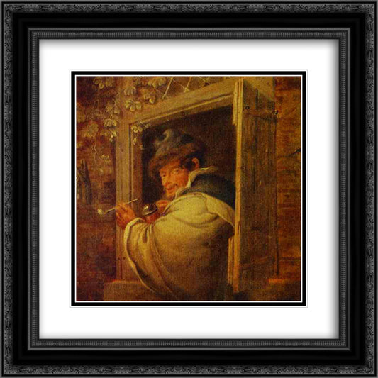 A Man in the Window 20x20 Black Ornate Wood Framed Art Print Poster with Double Matting by Ostade, Adriaen van