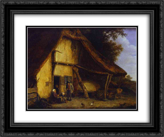 A Peasant Family Outside a Cottage 24x20 Black Ornate Wood Framed Art Print Poster with Double Matting by Ostade, Adriaen van