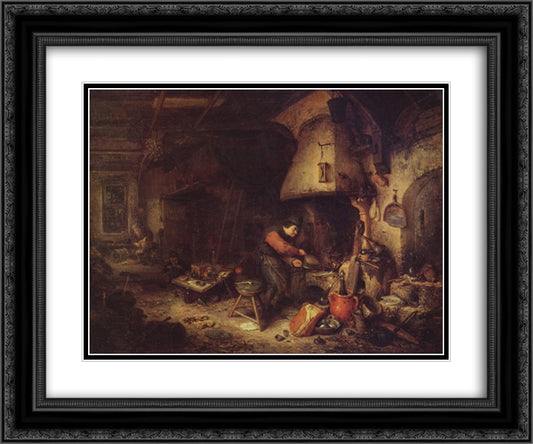 An Alchemist 24x20 Black Ornate Wood Framed Art Print Poster with Double Matting by Ostade, Adriaen van