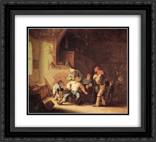 Barber Extracting of Tooth 22x20 Black Ornate Wood Framed Art Print Poster with Double Matting by Ostade, Adriaen van