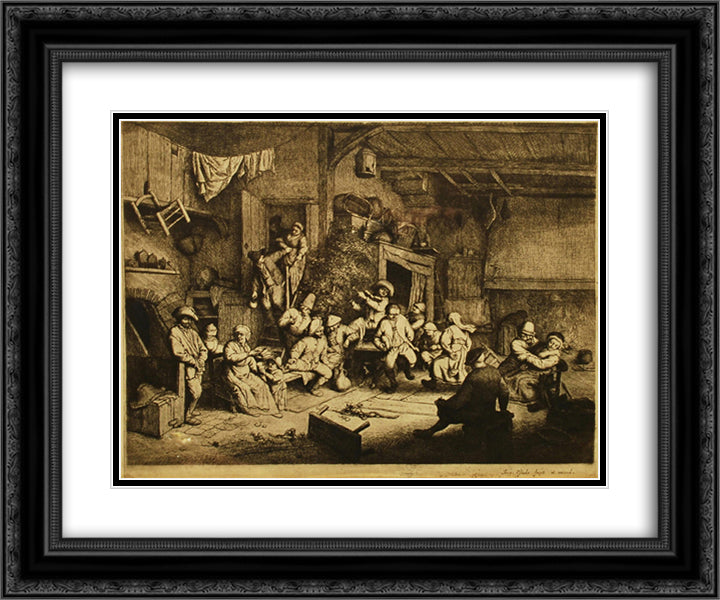 Dance at the Inn 24x20 Black Ornate Wood Framed Art Print Poster with Double Matting by Ostade, Adriaen van