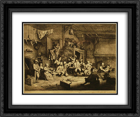 Dance at the Inn 24x20 Black Ornate Wood Framed Art Print Poster with Double Matting by Ostade, Adriaen van