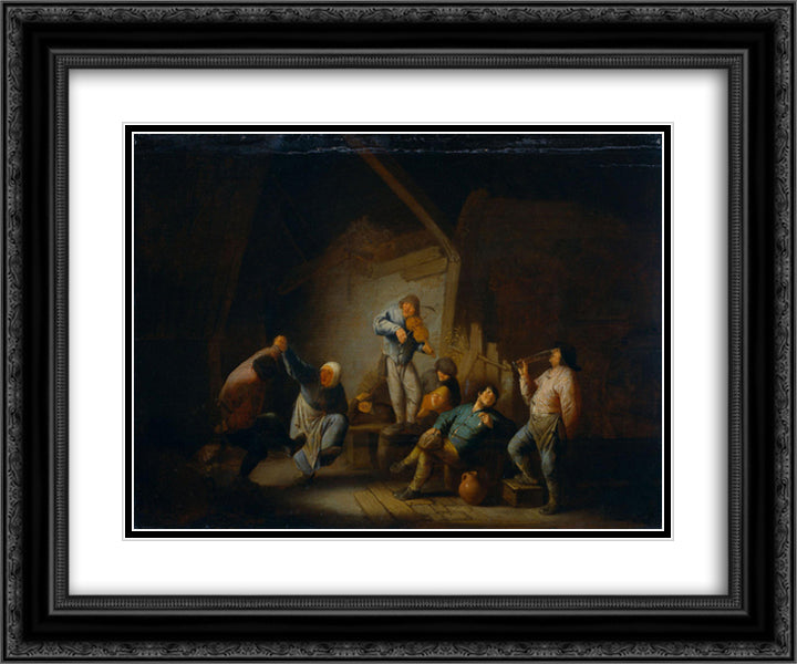 Dancing Couple and Merry Company in an Interior 24x20 Black Ornate Wood Framed Art Print Poster with Double Matting by Ostade, Adriaen van