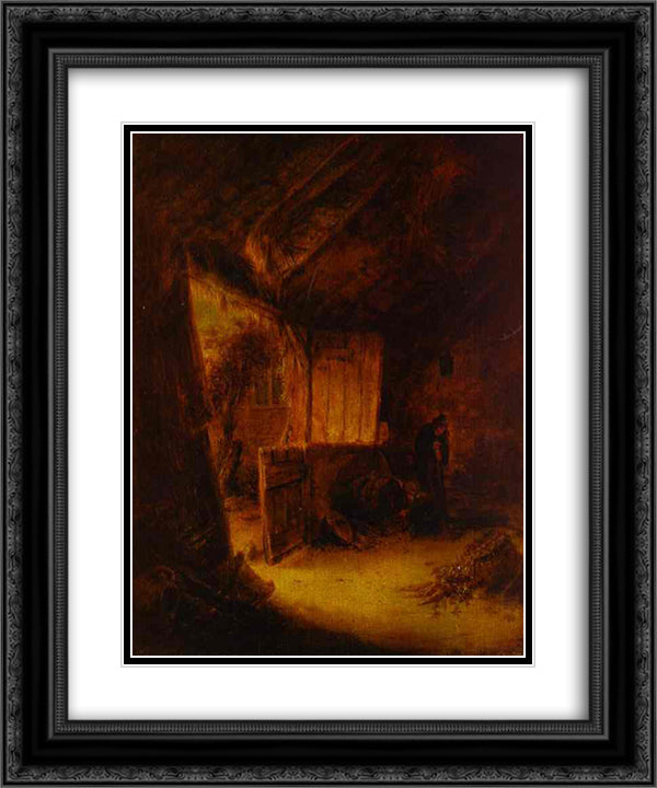 In a Barn 20x24 Black Ornate Wood Framed Art Print Poster with Double Matting by Ostade, Adriaen van