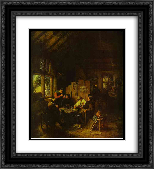 In the Village Inn 20x22 Black Ornate Wood Framed Art Print Poster with Double Matting by Ostade, Adriaen van