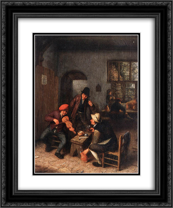 Interior of a Tavern with Violin Player 20x24 Black Ornate Wood Framed Art Print Poster with Double Matting by Ostade, Adriaen van