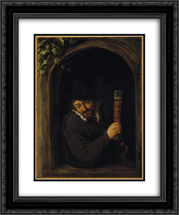 Peasant at a Window 20x24 Black Ornate Wood Framed Art Print Poster with Double Matting by Ostade, Adriaen van