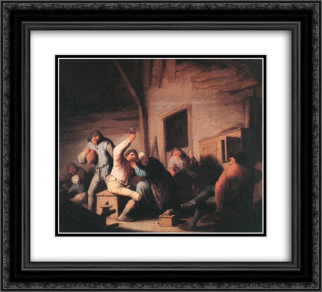 Peasants in a Tavern 22x20 Black Ornate Wood Framed Art Print Poster with Double Matting by Ostade, Adriaen van