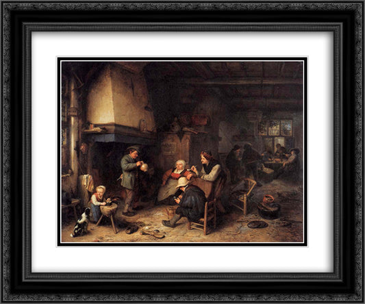 Peasants in an Interior 24x20 Black Ornate Wood Framed Art Print Poster with Double Matting by Ostade, Adriaen van