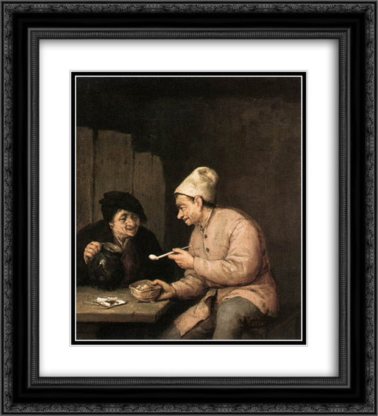 Piping and Drinking in the Tavern 20x22 Black Ornate Wood Framed Art Print Poster with Double Matting by Ostade, Adriaen van