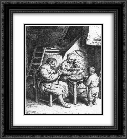 Prayer before the Meal 20x22 Black Ornate Wood Framed Art Print Poster with Double Matting by Ostade, Adriaen van