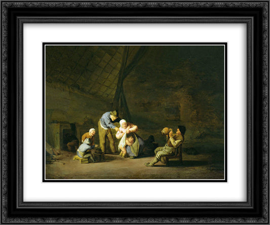 Quarrel 24x20 Black Ornate Wood Framed Art Print Poster with Double Matting by Ostade, Adriaen van