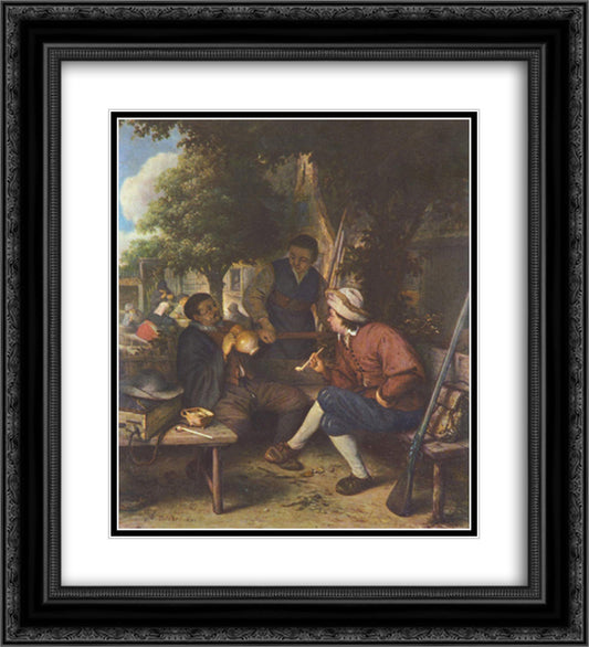 Resting Travellers 20x22 Black Ornate Wood Framed Art Print Poster with Double Matting by Ostade, Adriaen van